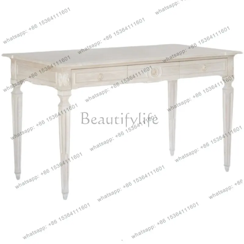 

2026French solid wood old desk European retro light luxury shelf