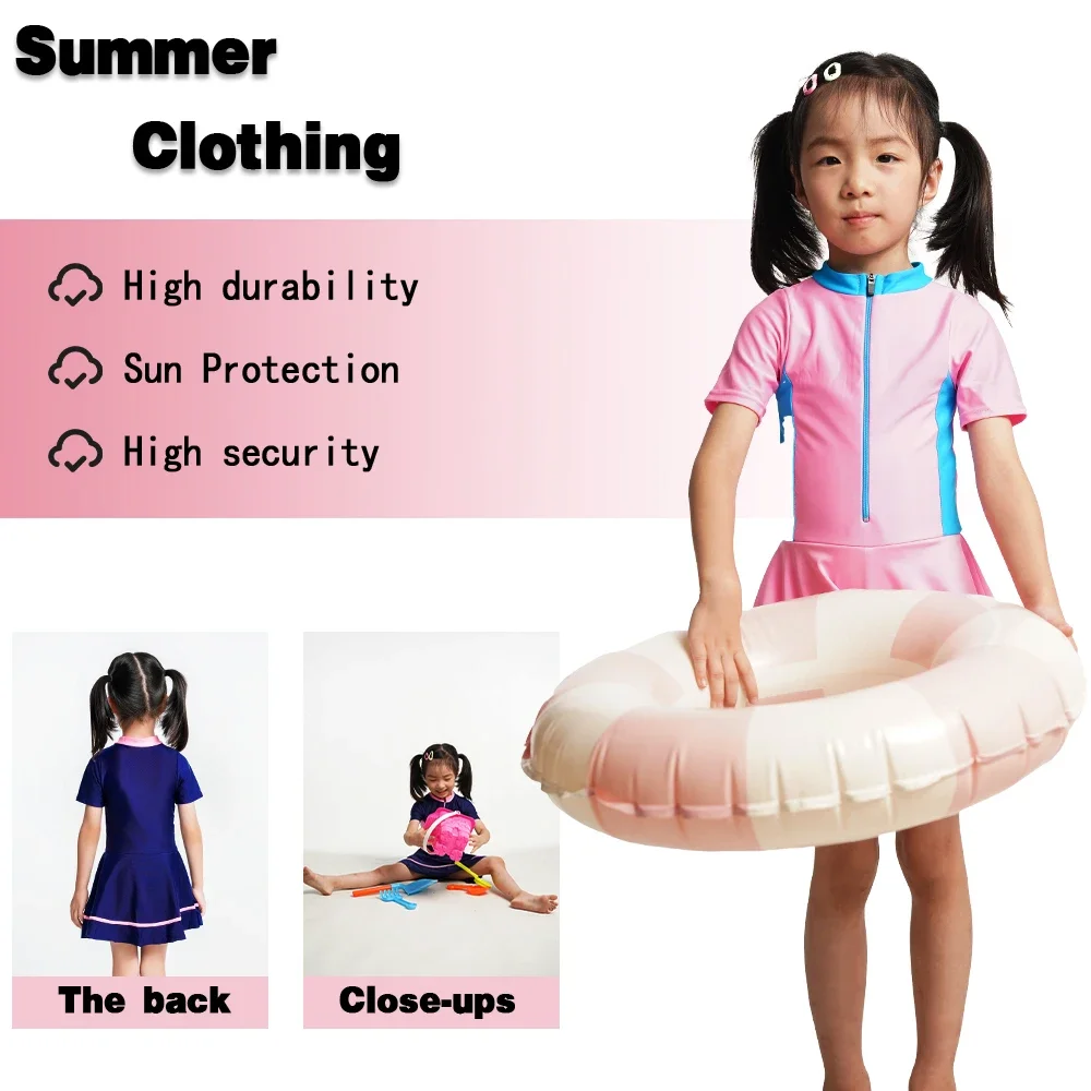 Maillot de bain une pièce pour filles, UPF50 +, manches courtes, pour les vacances à la plage, confortable, pour enfants de 1 à 12 ans