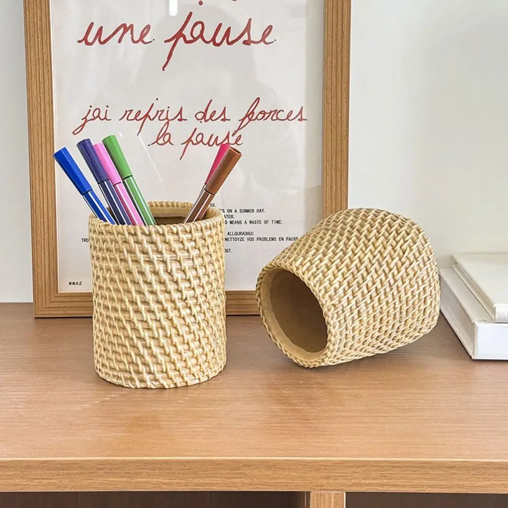 Simple Vine Pen Holder Home Office Minimalism Rattan Pen Holder Stationery Storage Plastic Tableware Holder Desk Accessories