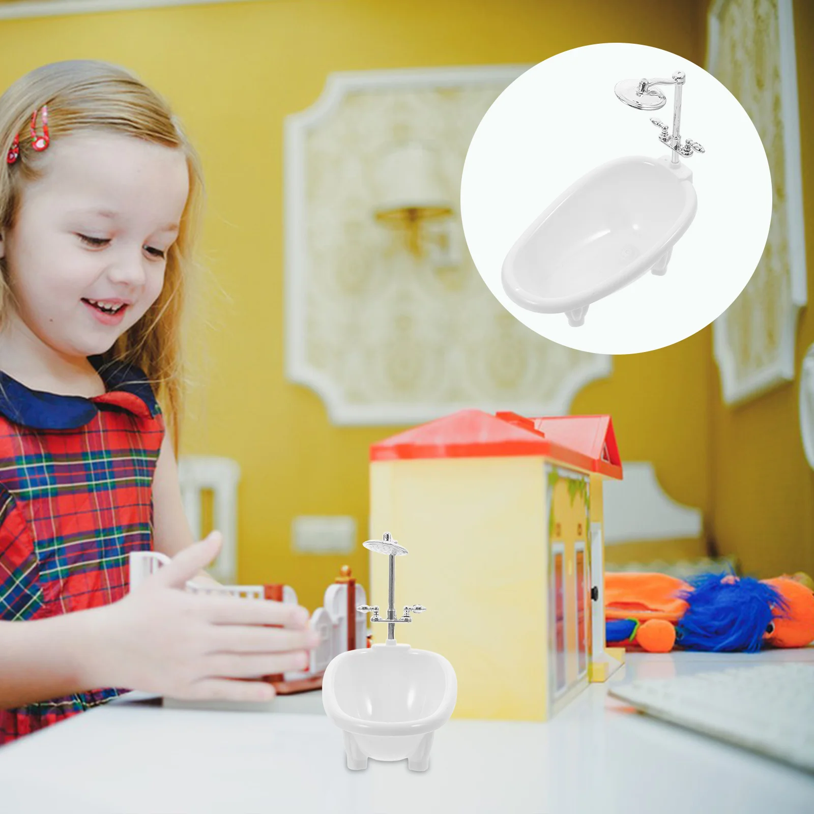 House Furniture Toys Micro Bathtub Baby Miniature Dolls Accessory Dollhouse Toilet