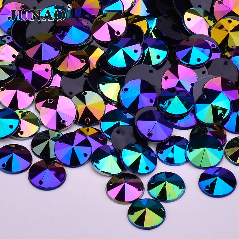 JUNAO 1000pc 10mm Sew On Crystal AB Rivoli Rhinestone Applique Round Flatback Acrylic Gems Sewing Strass Stones For Dress Crafts