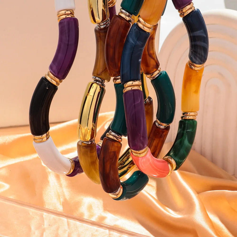 Neue klobige Bambus gebogene Röhre Acryl Halsband Halskette Männer Frauen bunte große Ellenbogen Stapel Halskette trendige Schmuck Collier Geschenk – Detail 3