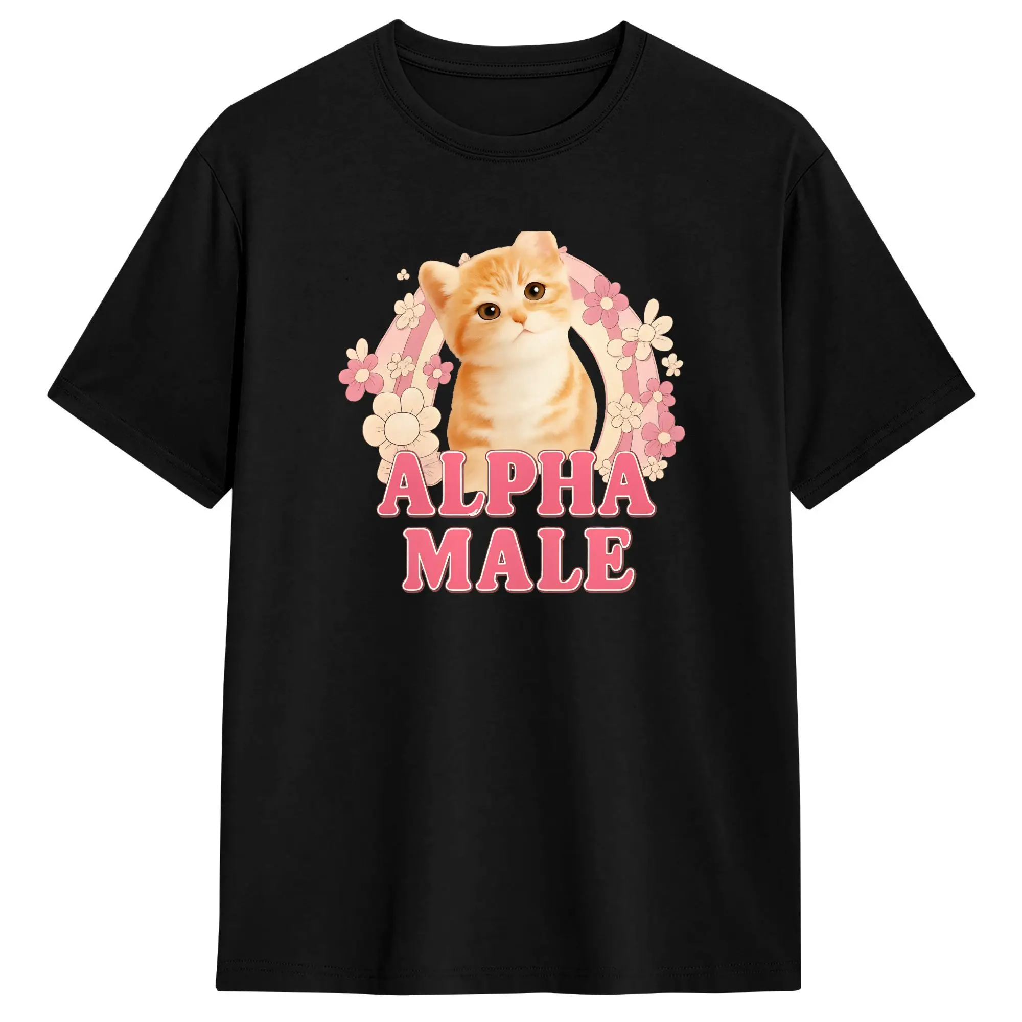 Camiseta Streetwear de Verano con Diseño de Gato Macho Alfa y Gatito Adorable, Camisetas 100% Algodón para Hombre, Ropa Divertida de Manga Corta