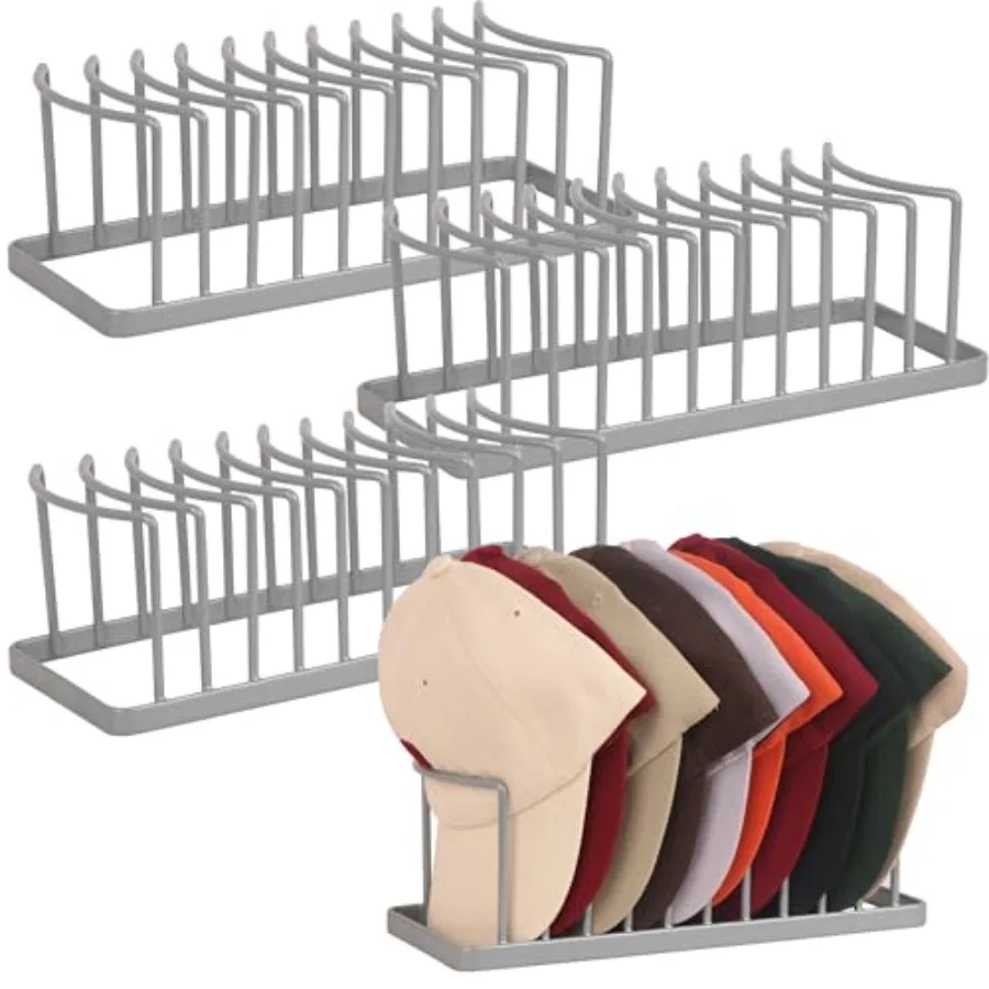 

Hat Organizer for Baseball Caps - 4 Pack Space Saving Hat Stand Hold 40 Caps - Premium Metal Hat Rack for Baseball Caps Display