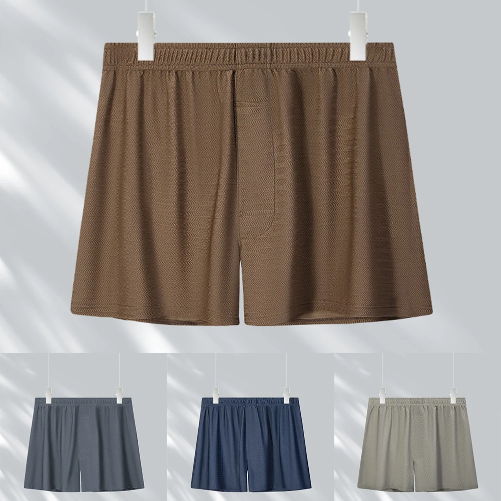 

Elastic Waist Trunks Men Boxers Night Wear Daily Use Classic Style Flat Corner Design Sleepwear For Daily Wear