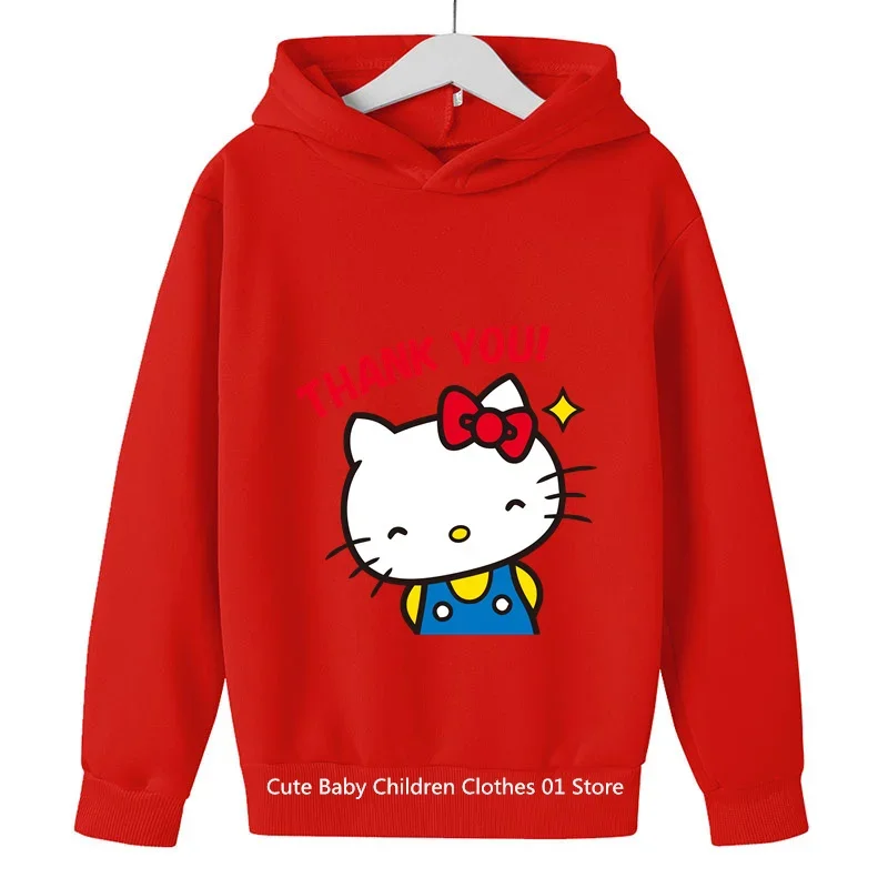 2024Hello Kitty New Children'S Sports Hoodie Cava Sanrio Teenage Boys And Girls Round Neck Fashion Anime Casual Clothing