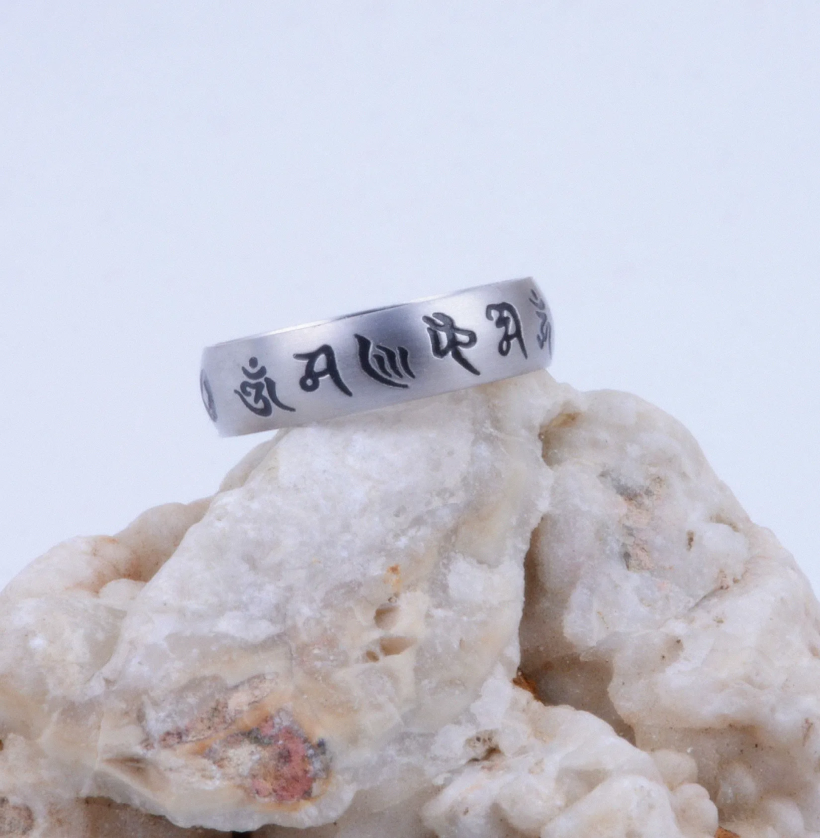 Tibetan Titanium Steel OM Mani Padme Hum Amulet Ring