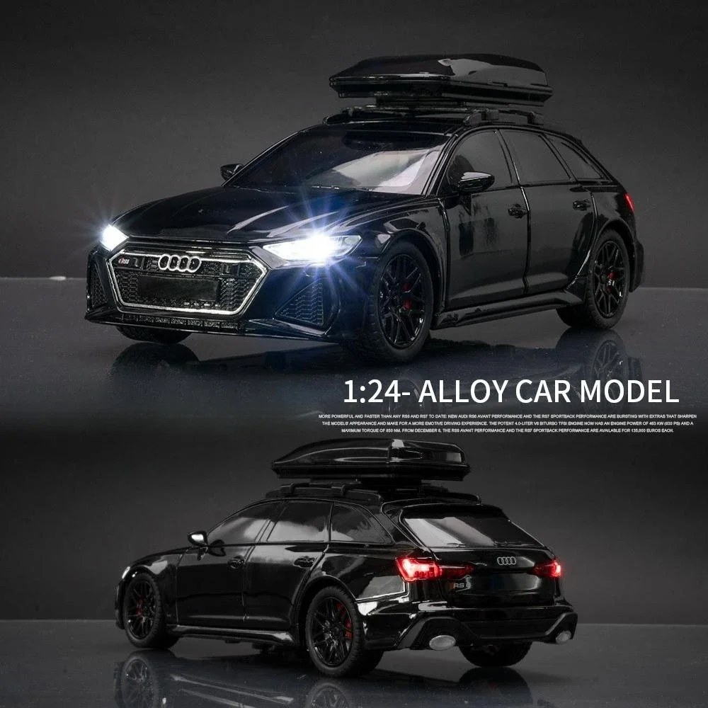 1/24 Audi RS6 Toy Car Model 1:24 Diecast Racing Vehicle Miniature Pull Back Sound Light Doors Openable Collection Gift For Kid