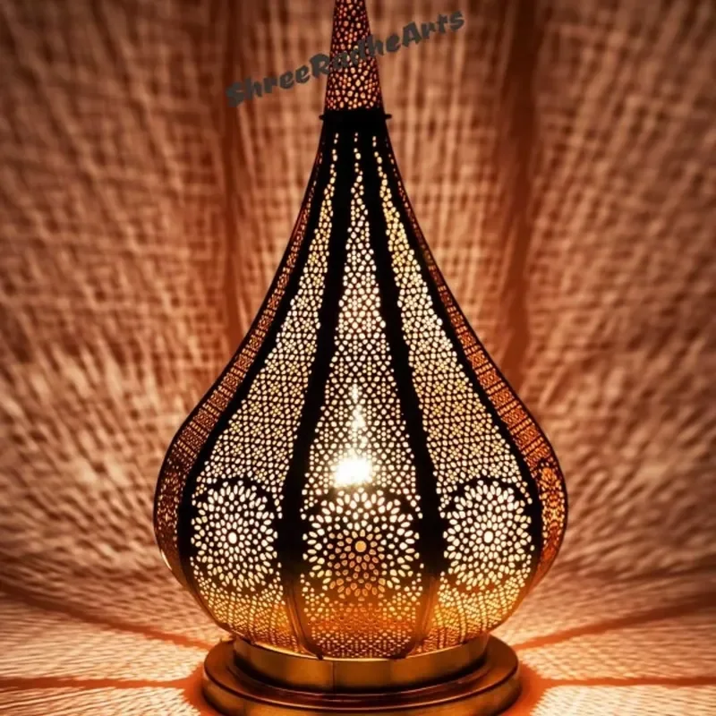 Vintage Moroccan Style Decorative Lamp Golden Table Light for Home Garden Outdoor Patio Yard Decoration Ambient Lighting
