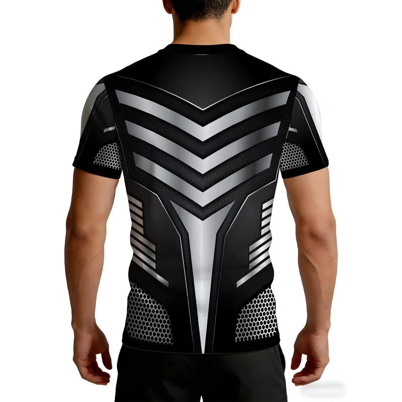 Print Design Men'S Silver Armor Functional Training Base Layer Short Sleeve Crew Neck T Shirt Breathable Fitness Casual Sportswe
