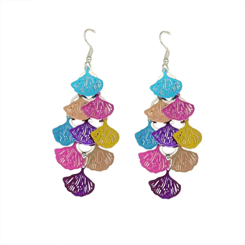 Nine Piece Colorful Ginkgo Leaf Earrings Mix Colour Metal Earring for Women Fashion