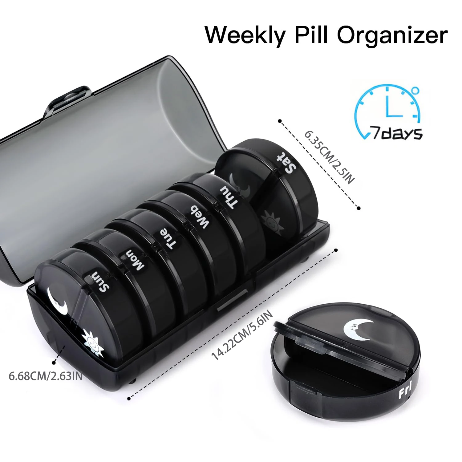 กล่องใส่ยารายสัปดาห์ 2 ครั้งต่อวัน (AM/PM) กล่องใส่ยา 7 วัน, รอบ Travel Medicine Organizer ขนาดใหญ่คอนเทนเนอร์ยารายวัน