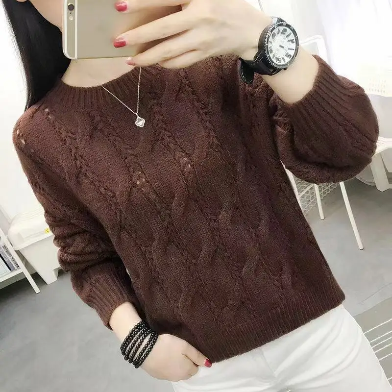 Fashion O-Neck Solid Color Screw Thread All-match Sweaters Women\'s Clothing 2022 Autumn New Casual Pullovers Loose Warm Tops