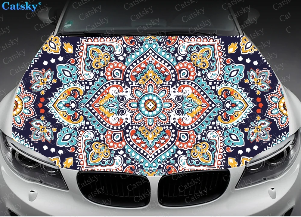 Ethnic Style Printstyle,Mandala,Car Floor Mats,Car hood wrap lion decal, bonnet vinyl sticker,  CUSTOM made to Fit Any Car