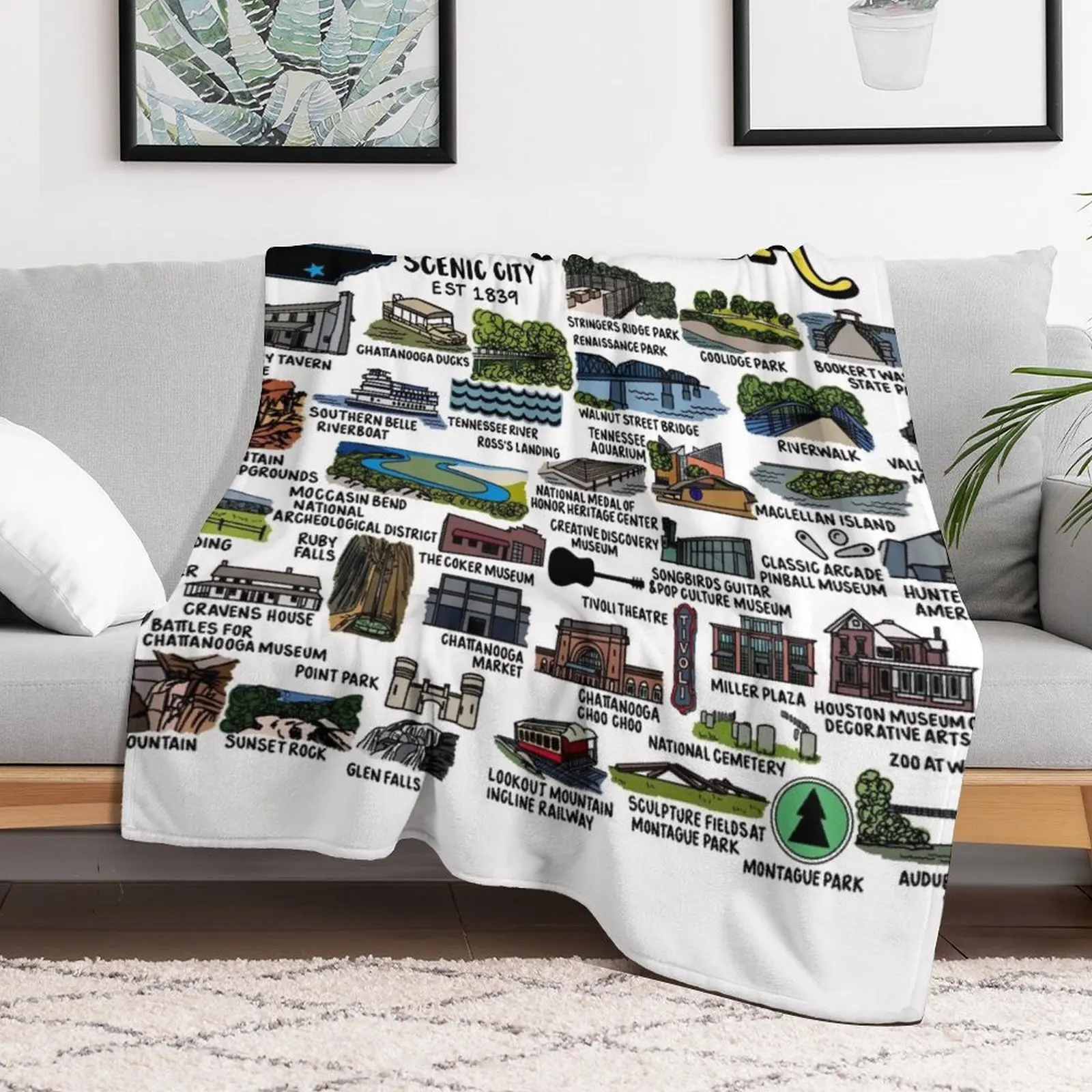 Chattanooga Map Art Throw Blanket