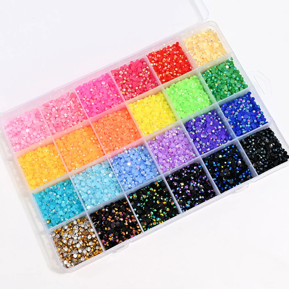 

1 Box Colorful Nail Art FlatBack Glue On Rhinestones Resin Non Hotfix Aurora Crystal AB Mix Diamonds Stones 3D Nail Art Decor