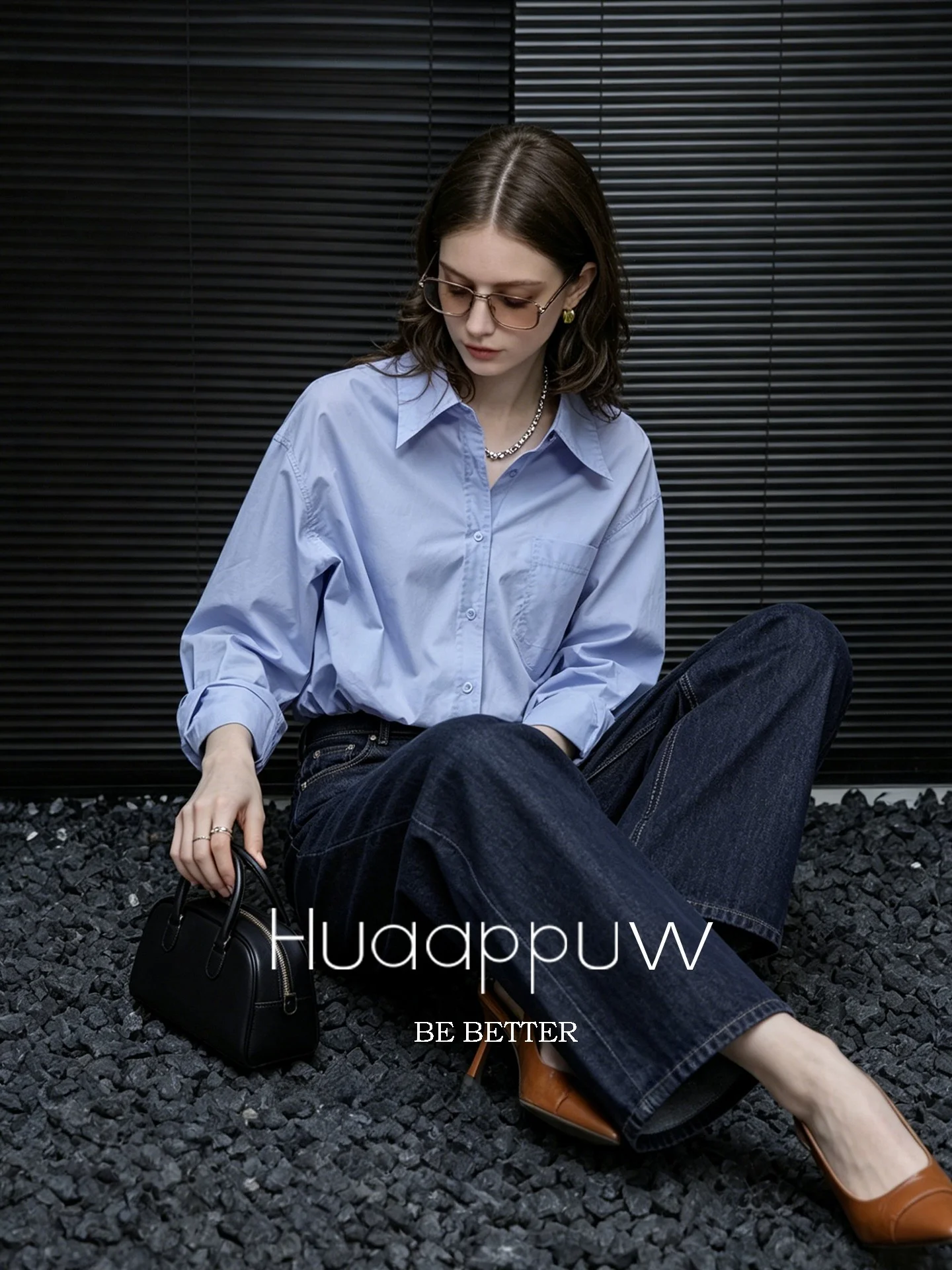 

Huaappuw French Style Loose Long Sleeve Shirt with Pocket for Commuting Autumn New Arrival Women's Cotton Button up Top
