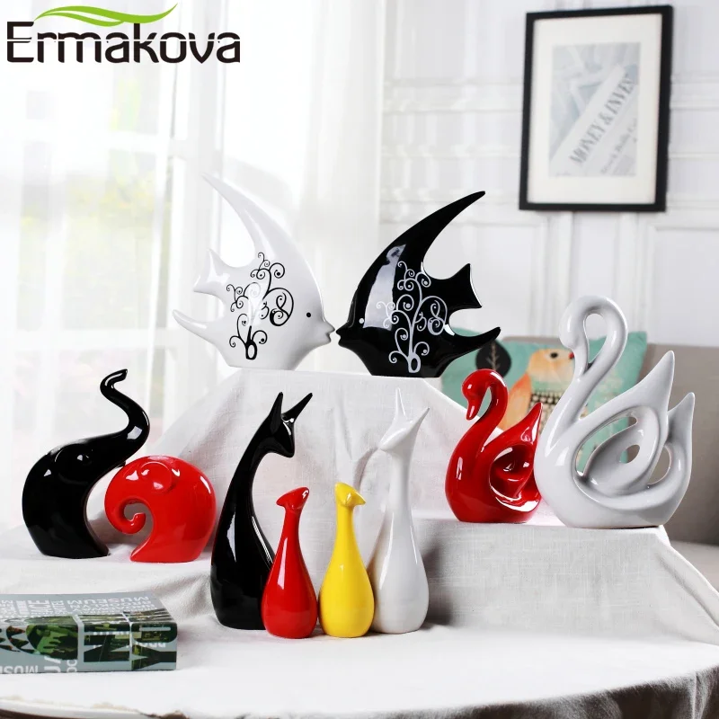 ERMAKOVA Ceramic Animal Figurine Decorative Statue Deer Porcelain Figurine Home Desktop Decor Christmas Birthday Wedding Gift