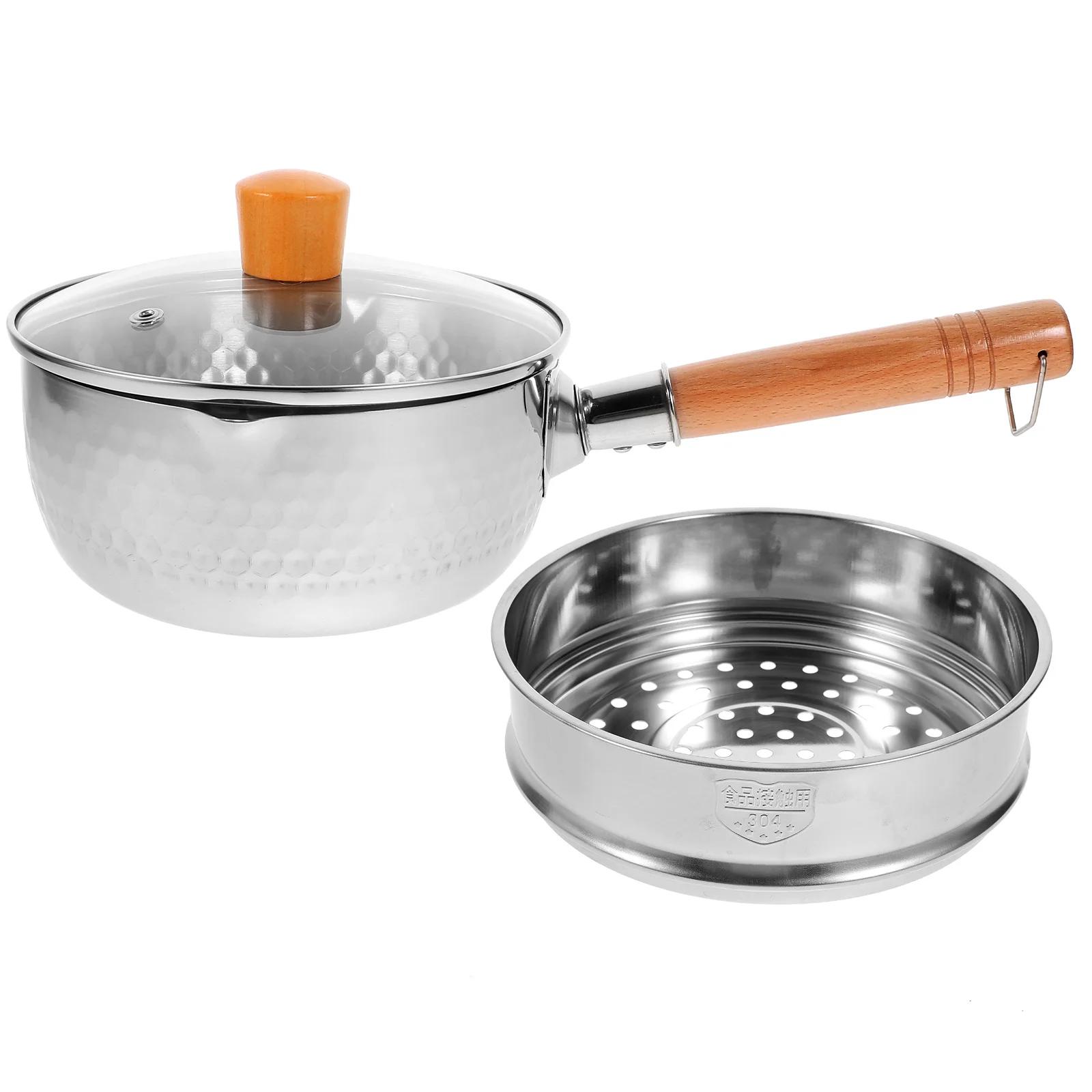 

1 set Stainless Steel Single Handle Milk Pot 18CM Double Layer Soup Pan Enamel Saucepan Small Ramen Noodle Cookware Glass Lid