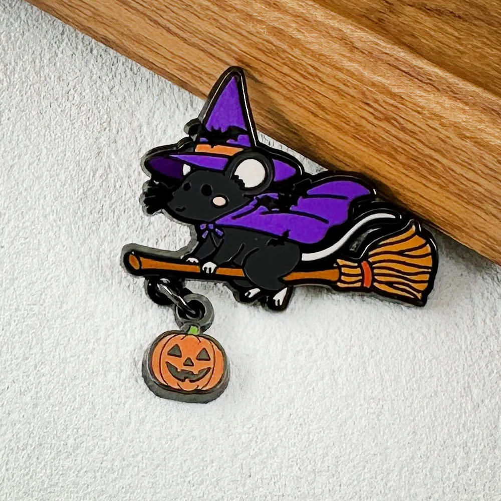 Halloween-Hexen-Maus-Emaille-Brosche, Kürbis-Anhänger, Niedliche Cartoon-Anstecknadel, Jubiläums-Party-Accessoire, Modeschmuck-Geschenk – Detail 5
