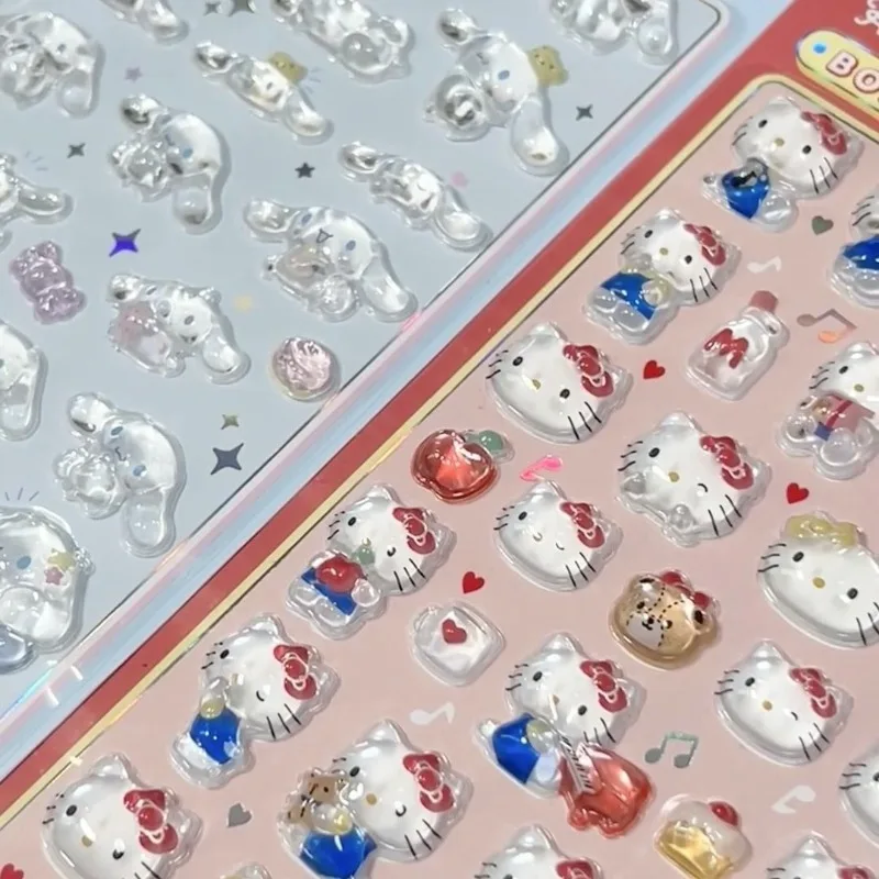 

Kawaii Hello Kitty Relief Stickers Cute Fun Cinnamoroll Cartoon Mobile Phone Decoration Refrigerator Women Accessories Wholesale