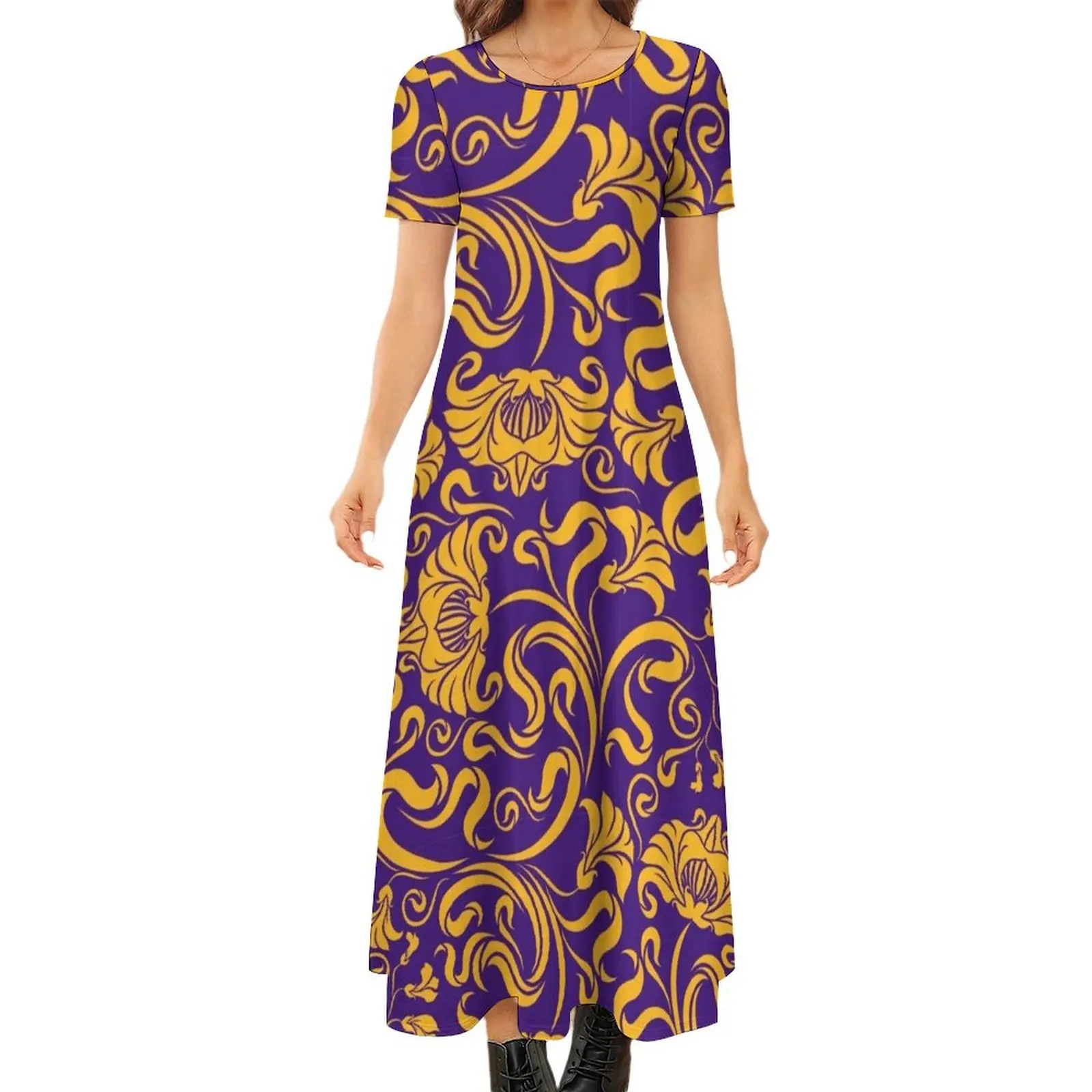 

Baton Rouge - Floral Reversed Round Neck Short Sleeve Dress womans clothing long dresses for women Women"s dresses