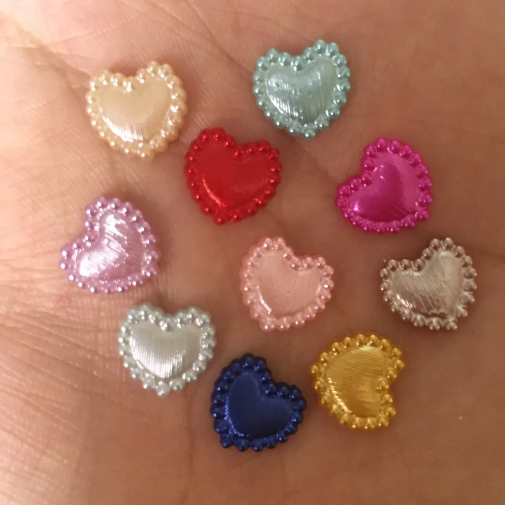 100 pezzi di plastica da 10 mm a forma di cuore con perle di pietre preziose, decorazione artigianale, accessori per gioielli fai da te B06