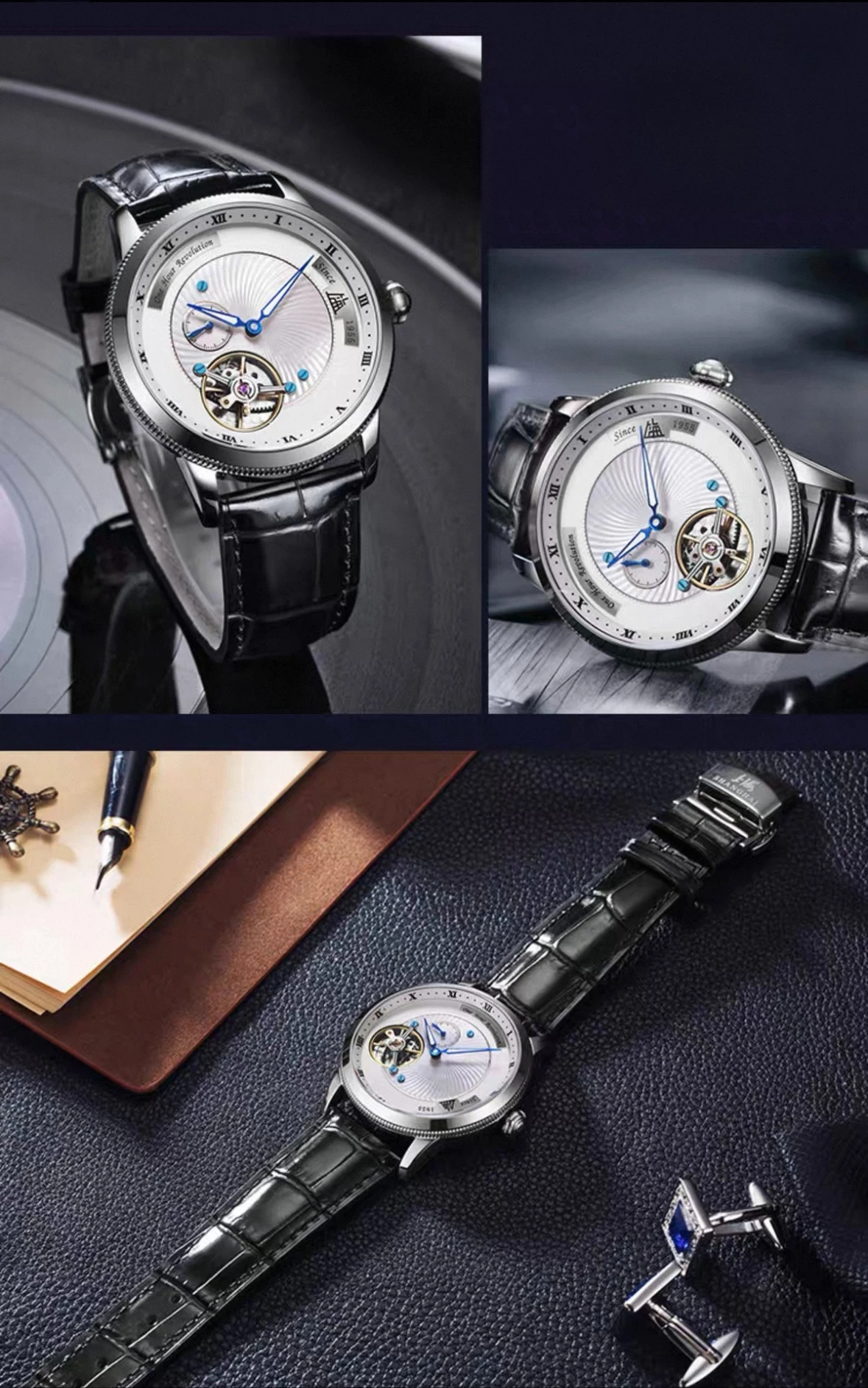 Fashion watch men's tourbillon Caruso manual mechanical watch hollowed out waterproof night light watch rotating dial