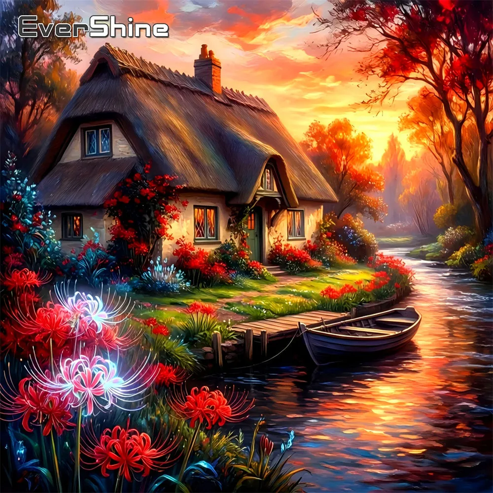 

EverShine DIY Diamond Mosaic Landscape Rhinestones Embroidery House Full Drill Painting Flower Craft Kit Unique Gift