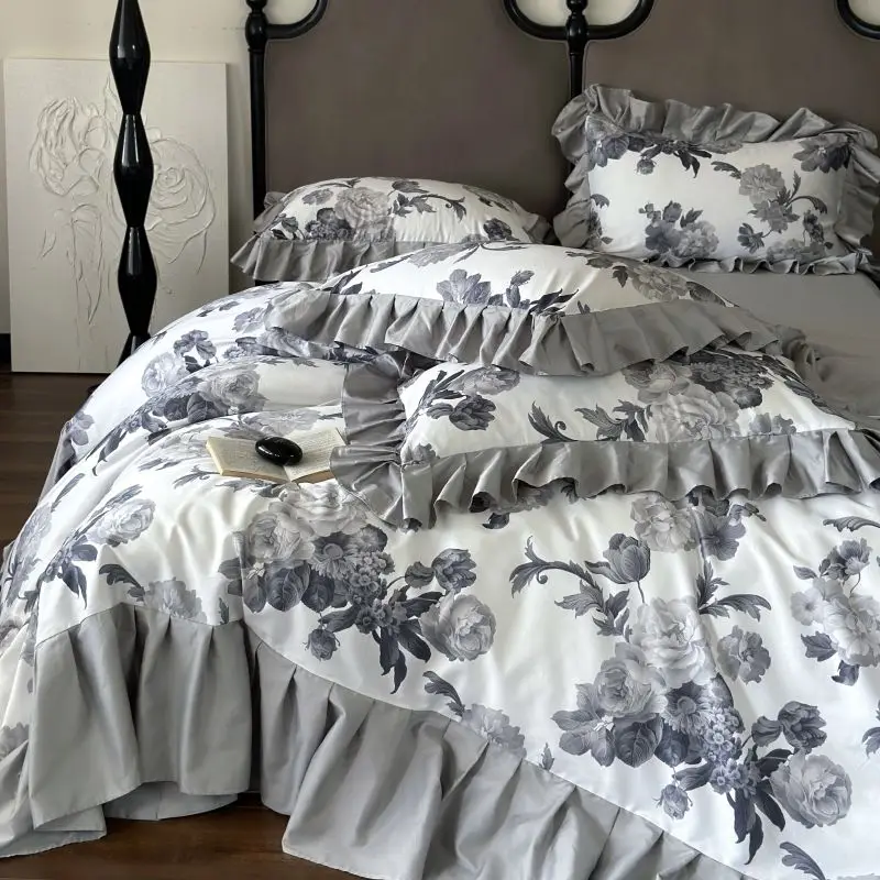 European Retro Pastoral Floral Printing Bedlinens Egyptian Cotton Bedding Set Queen King Size Duvet Cover Bed Sheet Pillowcases