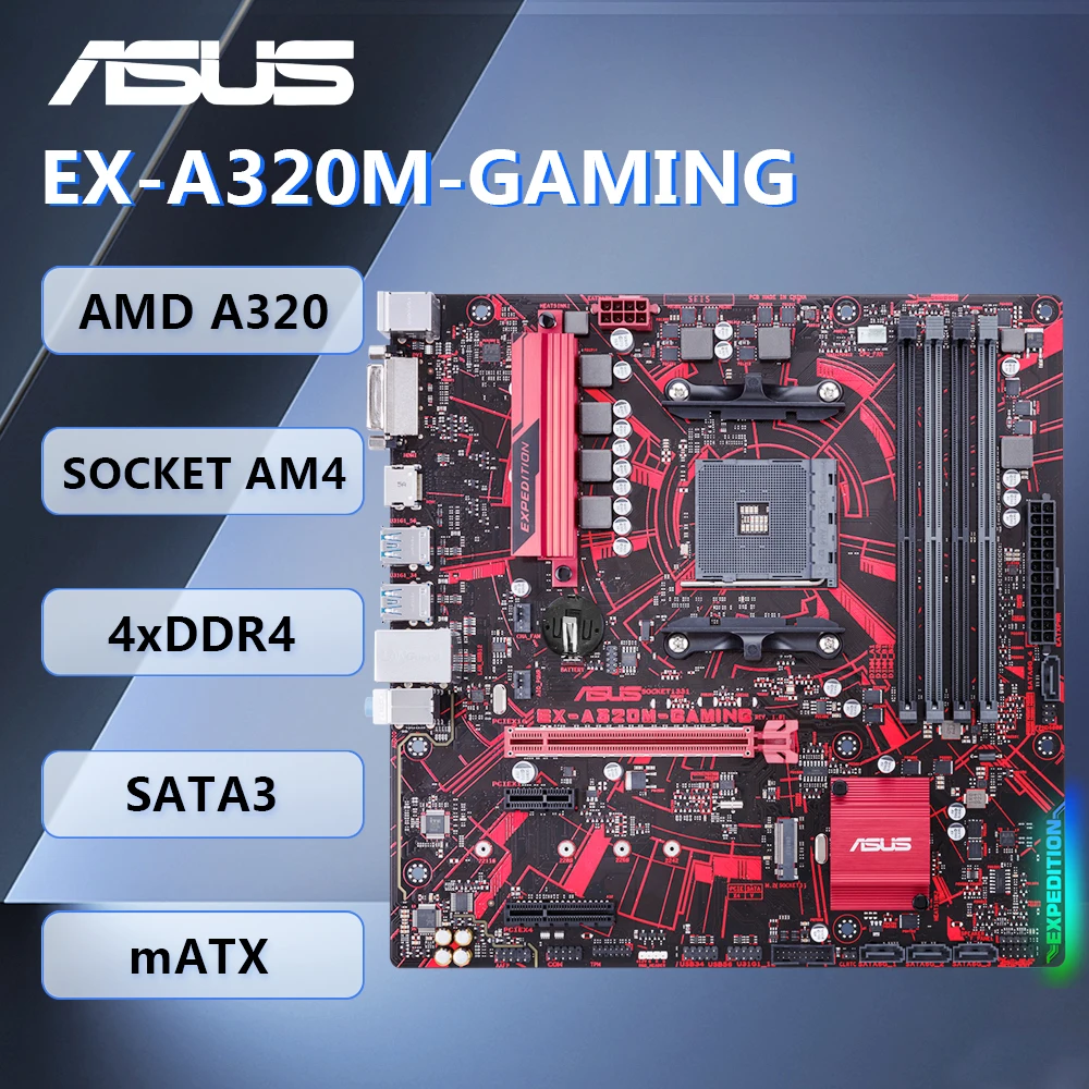 ASUS EX-A320M-GAMING اللوحة الأم mATX AMD A320 المقبس AM4 DDR4 SATA3 HDMI DVI-D PS/2 الصوت لمعالجات AMD Ryzen Athlon #1