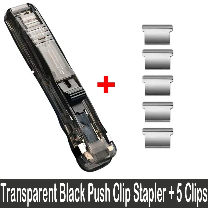 Staple Metal Clip Push Hand Paper Clipper with Refill Fixing Organizing Stapler Reusable Push Clamp for Document File Stationery