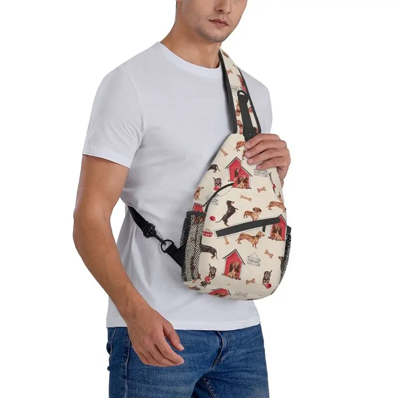 Mochila cruzada para hombre, morral de hombro con diseño de perro tejón, Dachshund, salchicha, para acampar y ciclismo