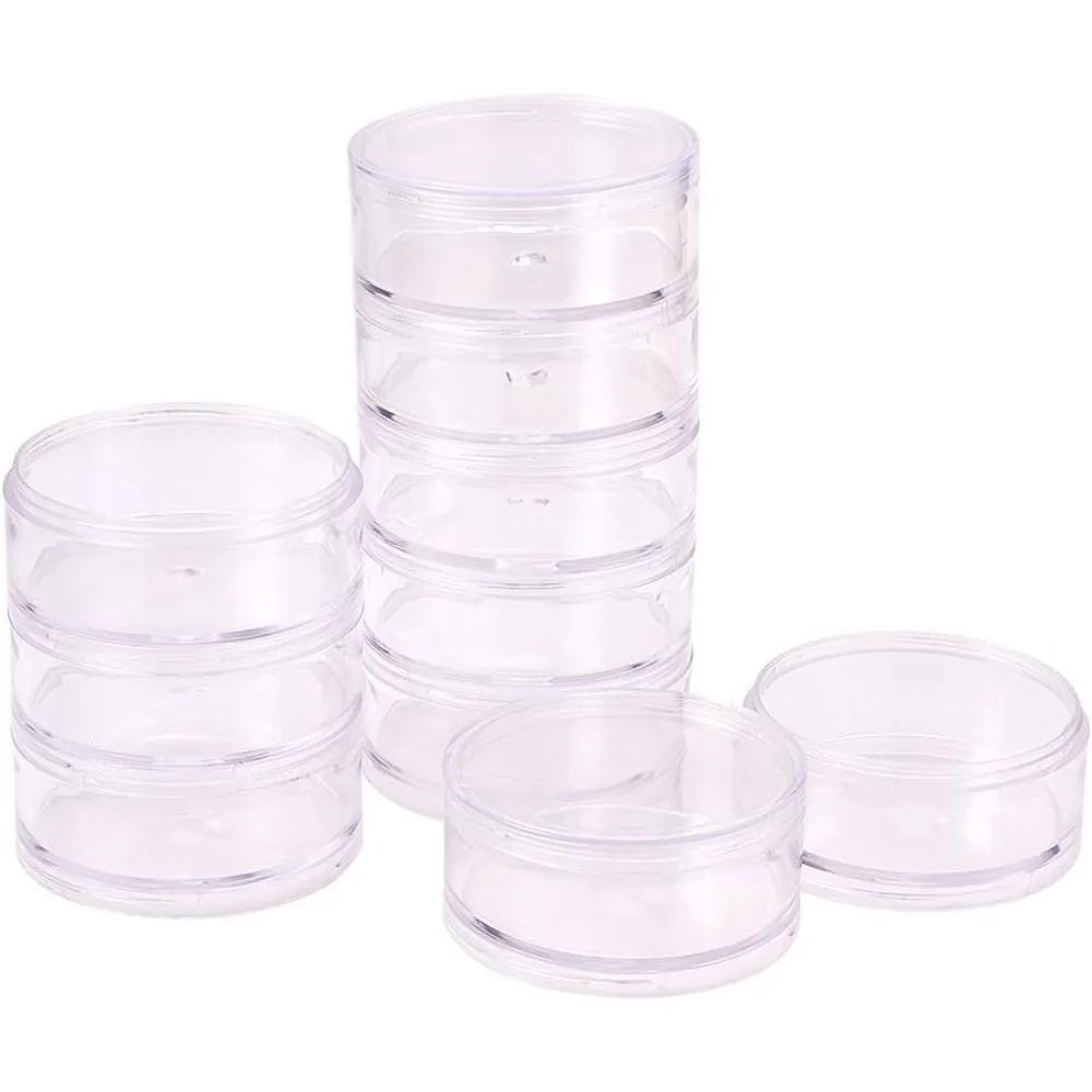 2 Sets 5 Layer Cylinder Stackable Bead Containers 15ml Plastic Round Clear Storage Organizer Box with Screw Lid for Make Up, Eye