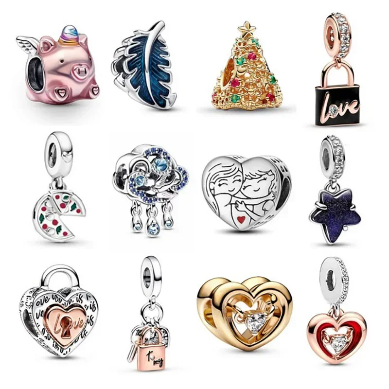 2024 New Fashion Charm Beaded Leaf Pig Love Heart Key Lock Star Fit Original Pandora Ladies Bracelet Jewelry Gift