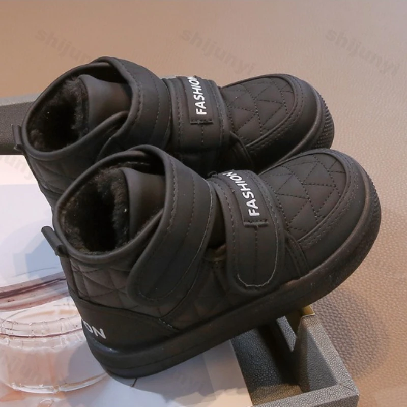 Children's Fashion Cotton Shoes Winter New Boys' Outdoor Non Slip Plush Warm Shoes Comfort Waterproof Soft Sole Girls Snow Boots