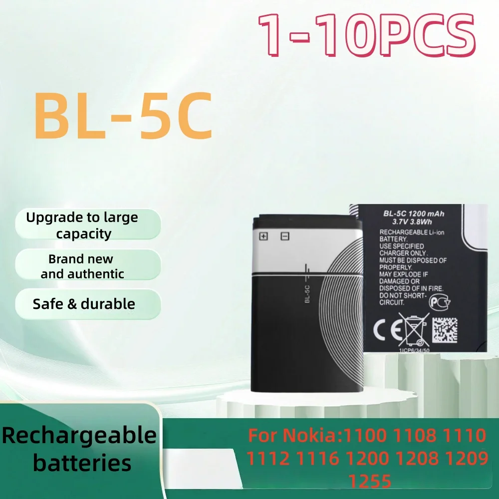 1-10 قطعة 3.7 فولت 1200 مللي أمبير بطارية BL-5C BL5C BL 5C بطاريات قابلة للشحن لنوكيا 1100 1108 1110 1112 1116 1200 1208 1209 1508 1600 #4