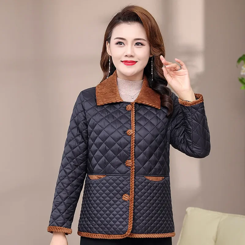 Autumn Winter New Cotton Jacket Middle-Aged Elderly Women's Fashion Down Cotton Coat Casual  Large Size Keep Warm Outerwear