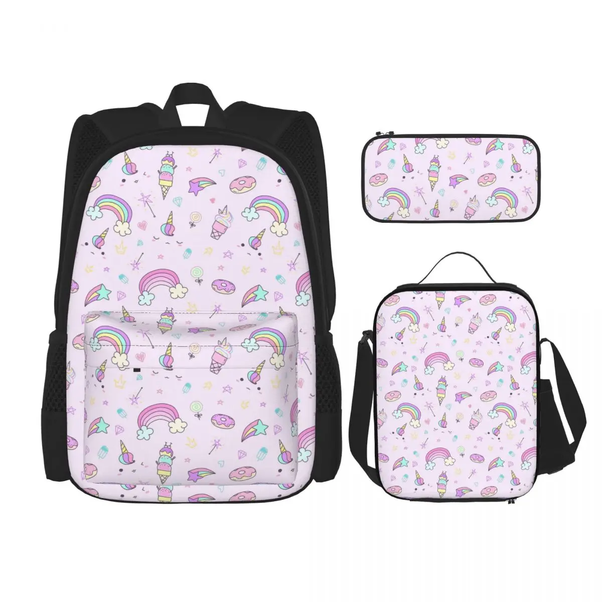 

Ice Cream Unicorn Backpacks Kids Bookbag School Bags Rucksack Lunch Bag Pen Bag Three-Piece Set