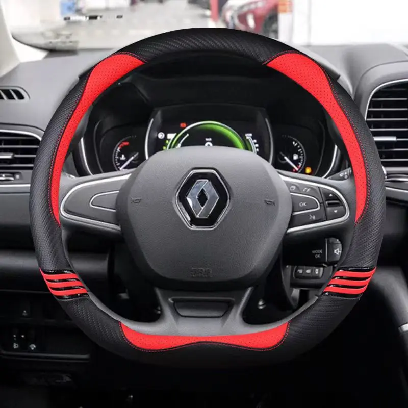 Carbon Fiber Leather Car Steering Wheel Cover For Captur Duster Megane 2/3 Clio Logan Laguna 2 Kadjar Scenic 2 Auto Accessories