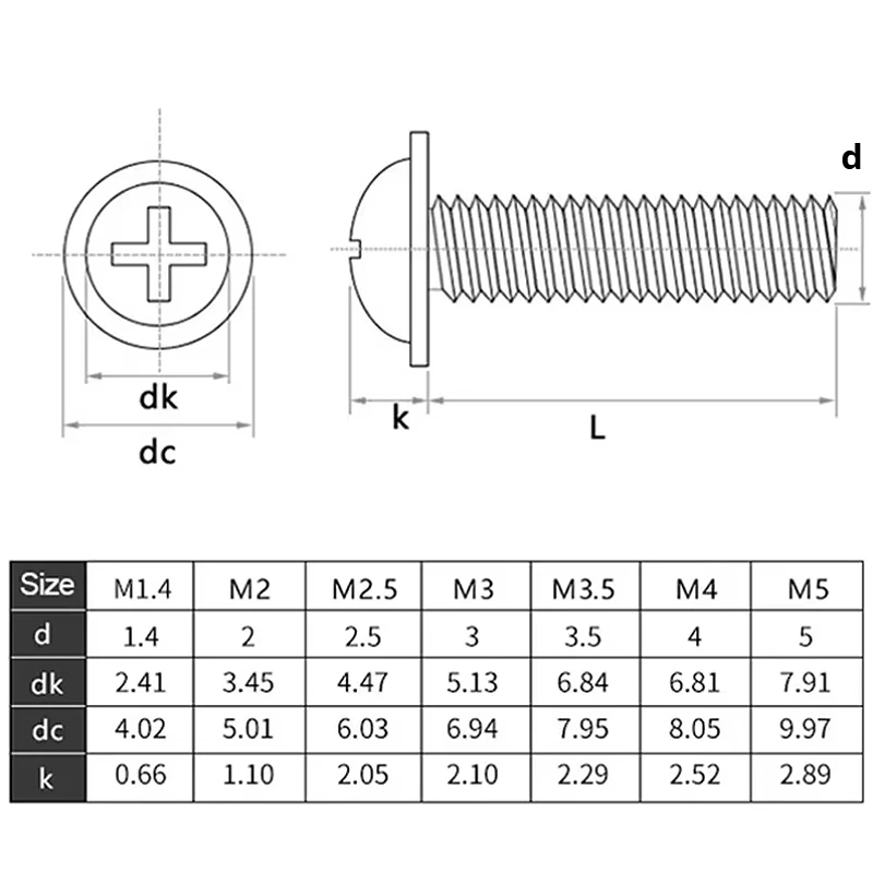 M1.4 M1.7 M2 M2.5 M3 M3.5 M4 M5 M6 PWB Nickel-plated Carbon Steel Pan Head Cross Recessed With Washer Collar Screws Bolts