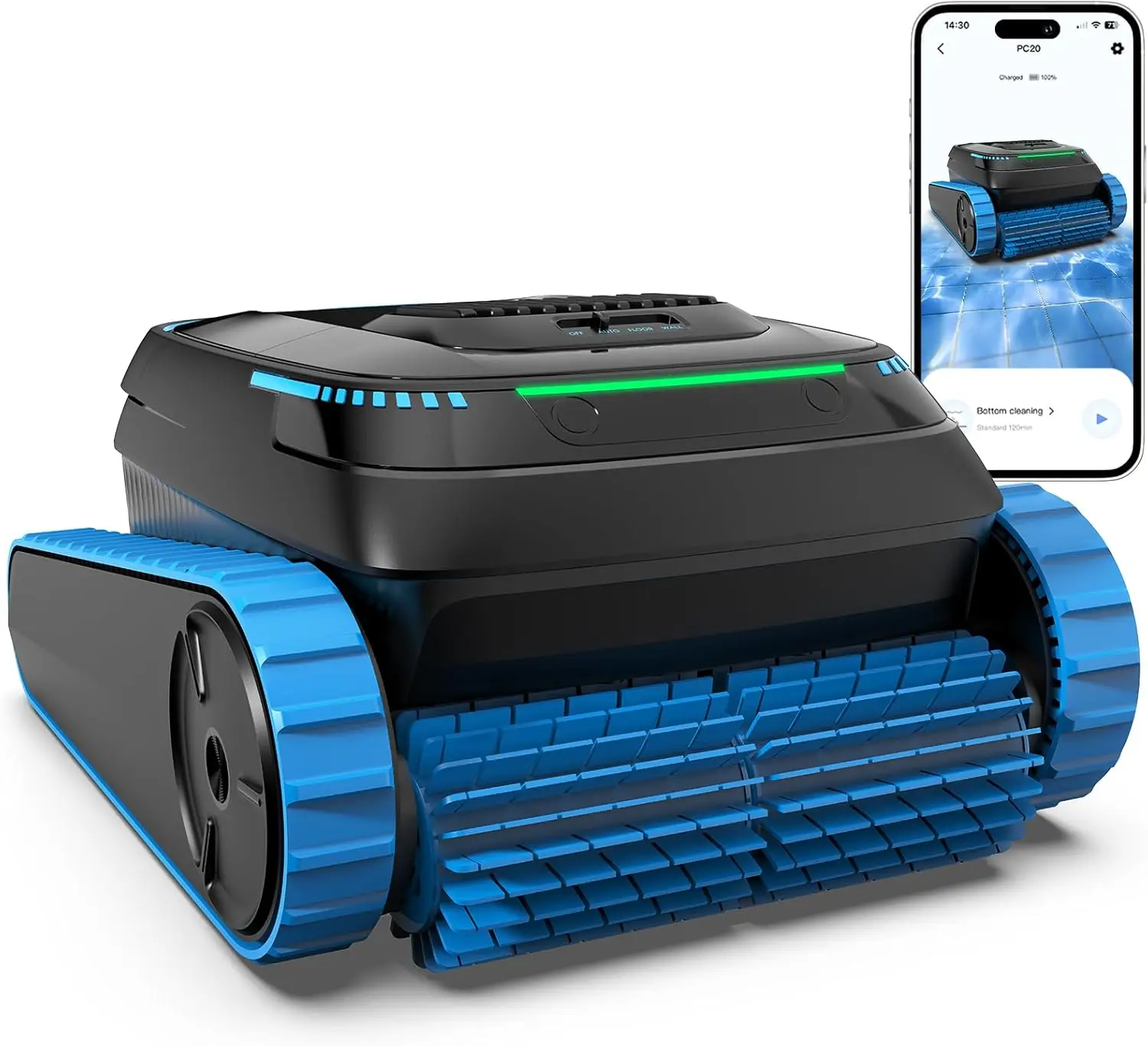 Limpiador robótico de piscinas inalámbrico, 5000 GPH con filtro de 150μm, limpieza de fondo/pared/línea de agua, navegación inteligente en zigzag, batería de 5200mAh