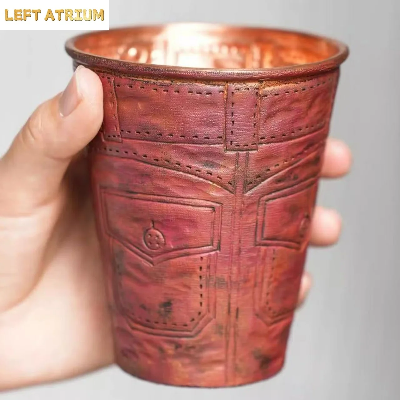 

Vintage Pure Copper American Coffee Mug,Engraving Jeans Shape Texture Drinking Beer Beverage Outdoors Mug,Straight-Sided Tea Cup