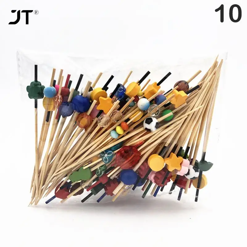 80/100Pcs Bamboo Pick Buffet Cupcake Heart Flower Fruit Fork Party Dessert Salad Stick Cocktail Skewer for Wedding Decor