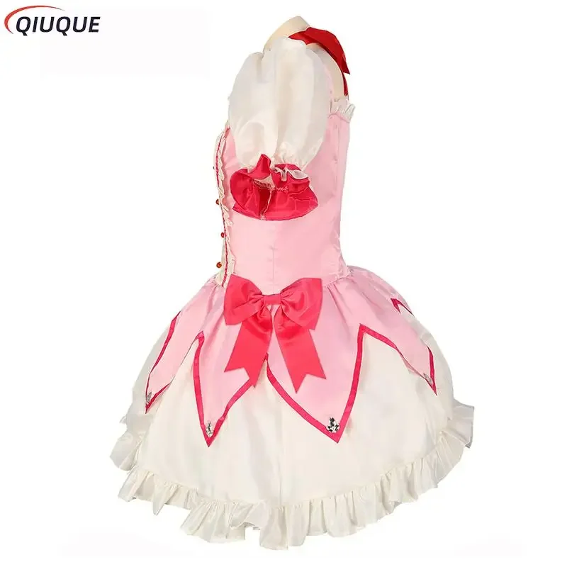 Puella Magi Madoka Magica disfraz Cosplay peluca enagua zapatos Kaname Madoka Rosa vestido de bola corta traje de uniforme de fiesta de Halloween