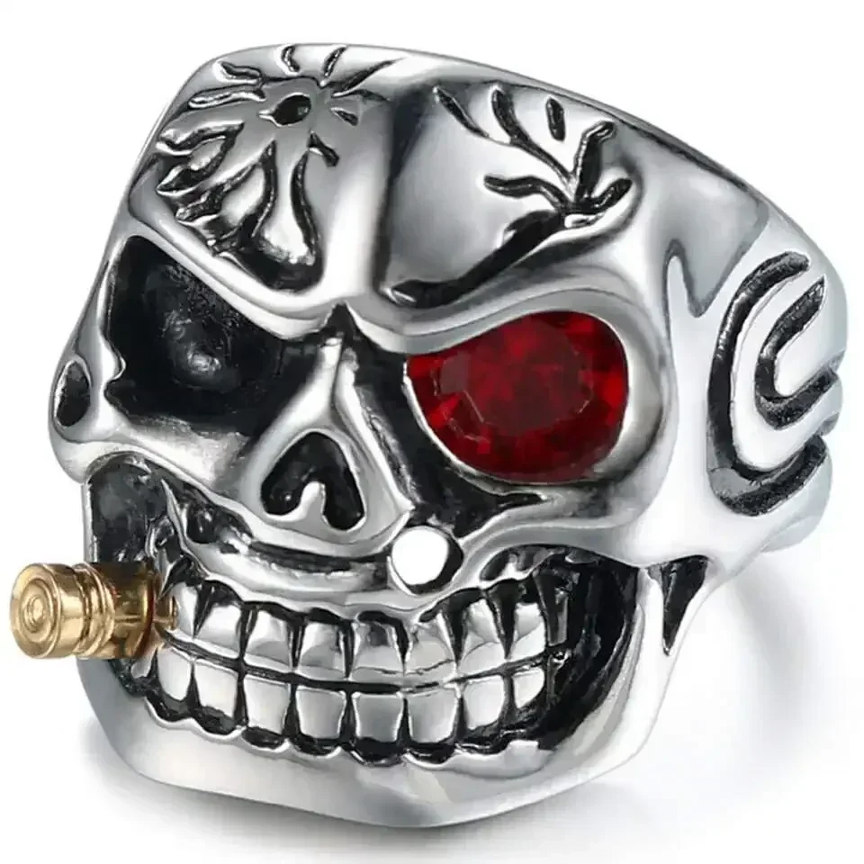 7/8/9/10/11/12/13/14 White Eye Skull Head Stainless Steel Men Ring Tobacco Pipe Male Finger Jewelry Wholesale Drop Shipping