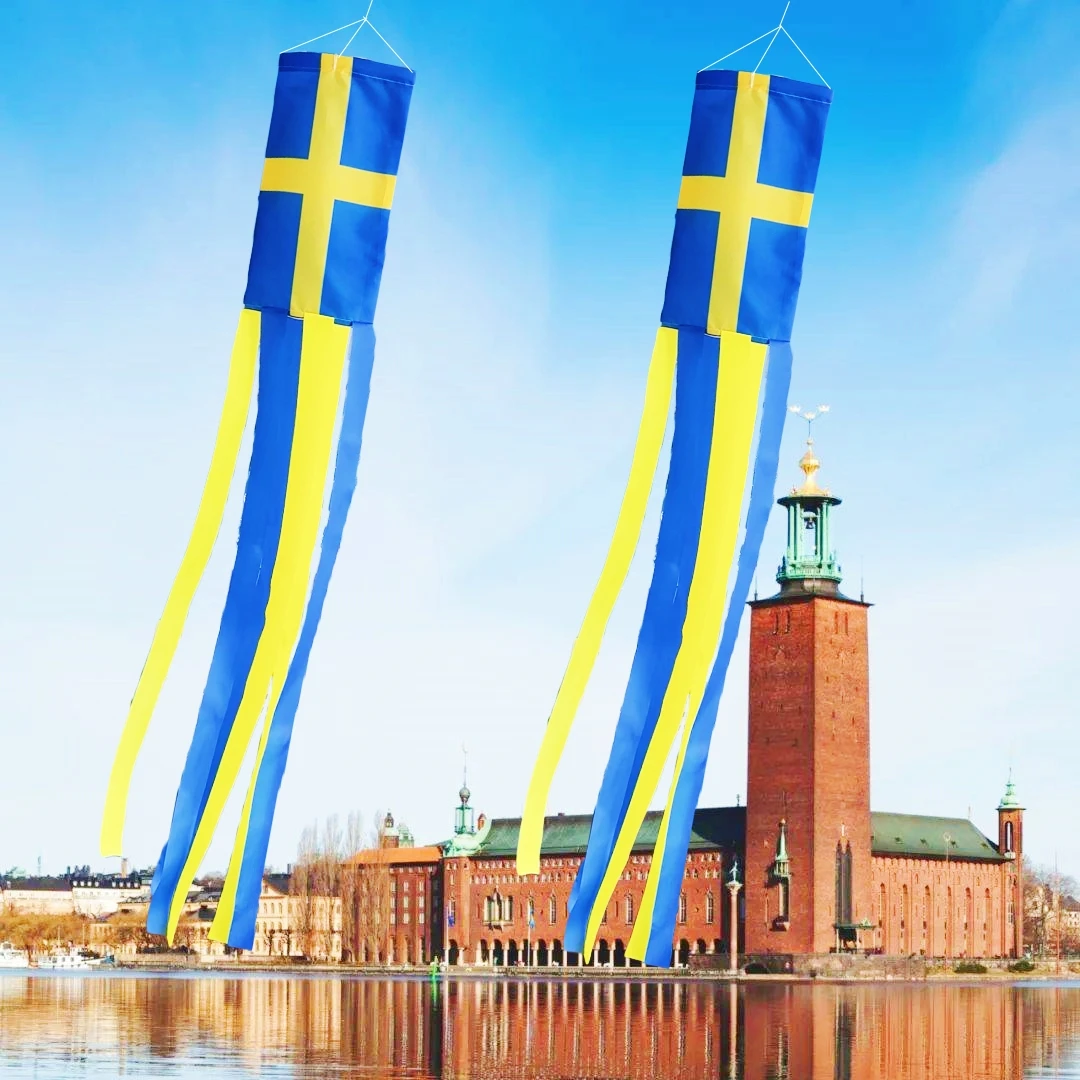 1 pcs, Sweden National Flag Outdoor Windsock, Swedish National Day Party Celebration Garden Double-side Printing