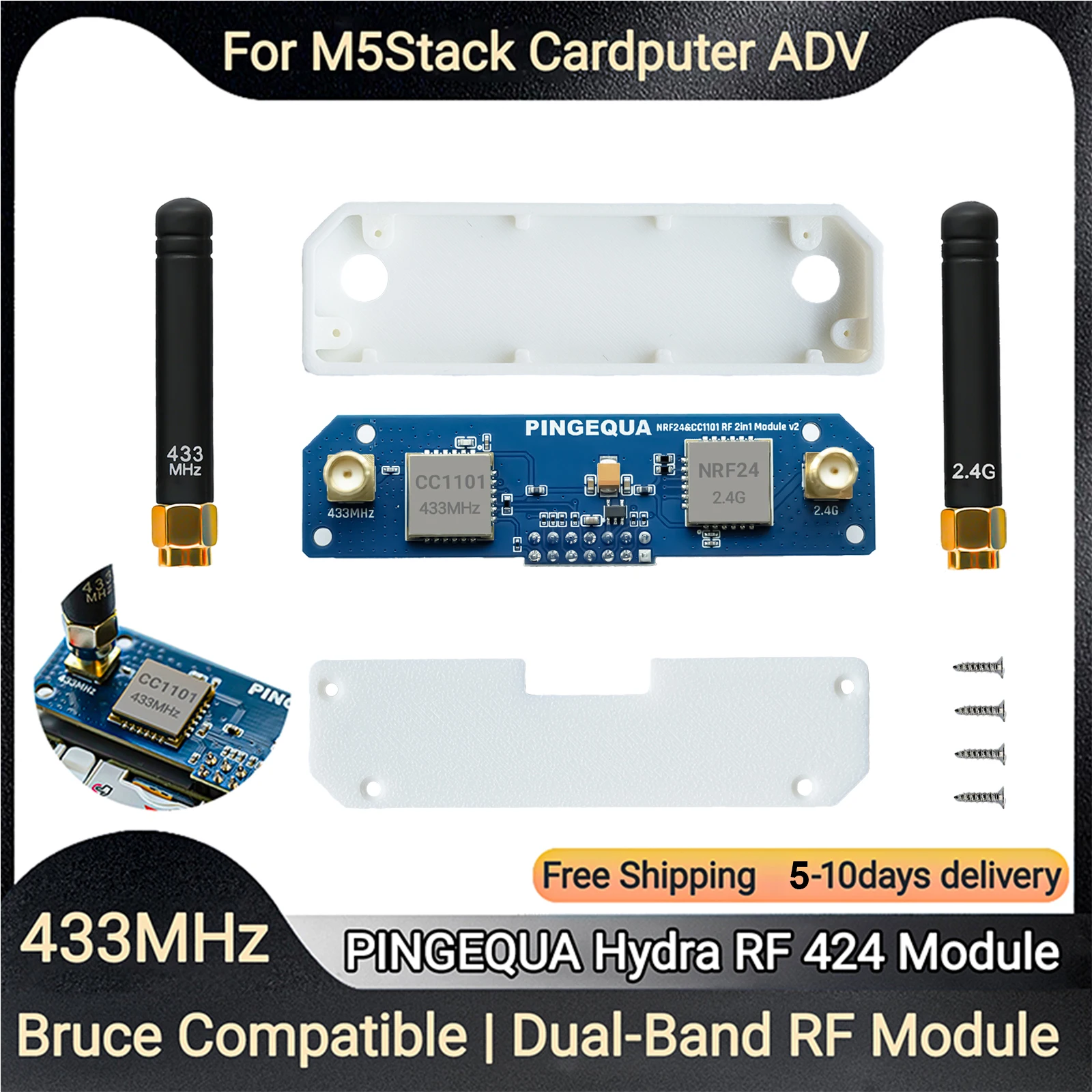 

Модуль PINGEQUA Hydra RF 424 для M5Stack Cardputer ADV – NRF24 + CC1101, стабильное питание и автоматическое переключение, совместимость с Bruce