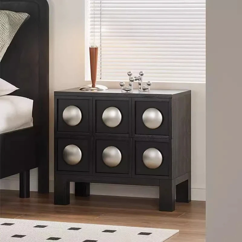 

Solid wood bedside table modern, bedroom master bedroom black, side cabinet small side storage