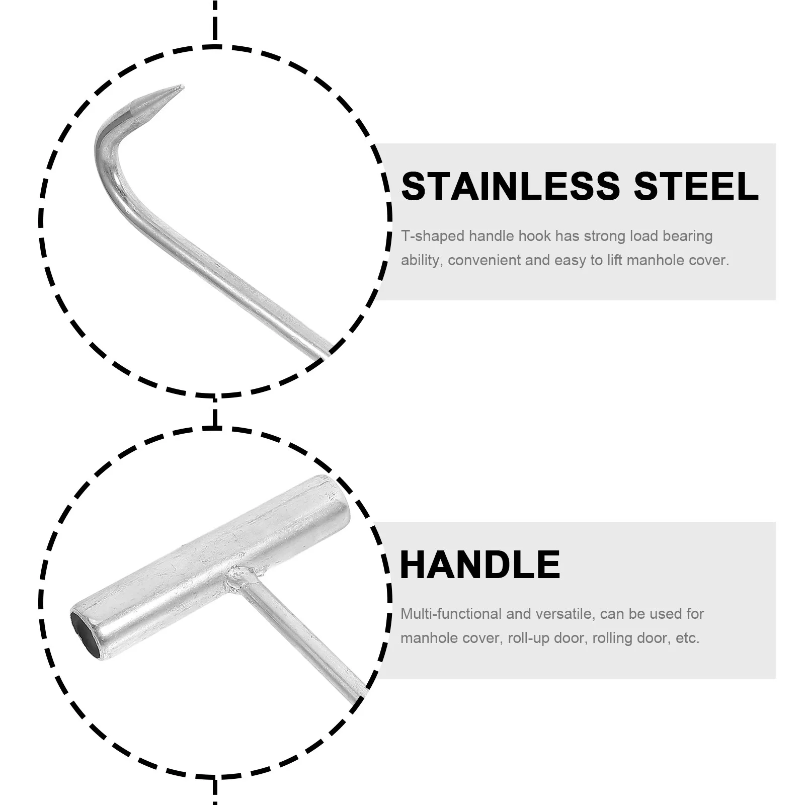 Manhole Lid Lifter with T Handle Stainless Steel Heavy Duty Hook for Sewer Drain Cover Removal Durable Plumbing Moving Tool - view 3